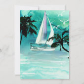 Waterverf Sailboat & Palm Trees Zee Uitnodigingen (Achterkant)