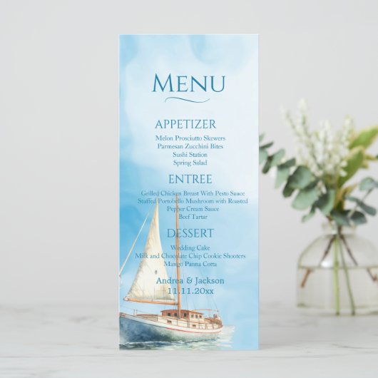 Waterverf Sailboat Wedding Menu (Staand voorkant)