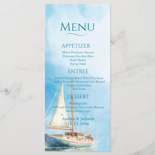 Waterverf Sailboat Wedding Menu (Voorkant)