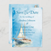 Waterverf Sailboat Wedding Save the Date Briefkaart (Voorkant / Achterkant)