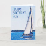Waterverf Sailboot Happy Birthday Son Card Kaart<br><div class="desc">Een verjaardagskaart voor een zoon met een waterverf zeilboot.</div>