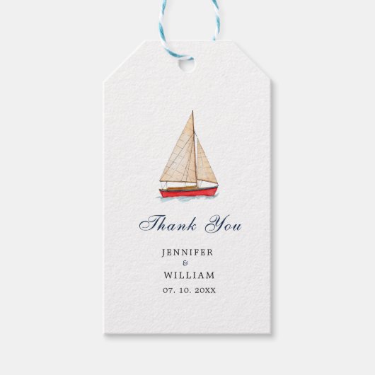 Waterverf Sailboot Nautical bruiloft Cadeaulabel (Voorkant)