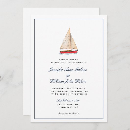 Waterverf Sailboot Nautical bruiloft uitnodiging (Voorkant / Achterkant)