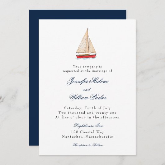 Waterverf Sailboot Nautical bruiloft uitnodiging (Voorkant / Achterkant)