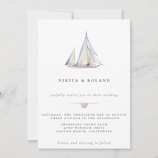 Waterverf Sailboot Nautical Wedding Invitation Aankondiging (Voorkant)
