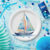 Waterverf Sailboot Papieren Bordje (Feest)