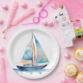 Waterverf Sailboot Papieren Bordje (Feest)