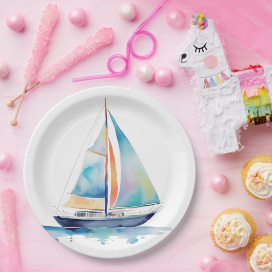 Waterverf Sailboot Papieren Bordje (Feest)