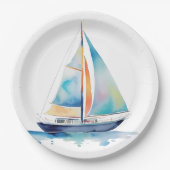 Waterverf Sailboot Papieren Bordje (Voorkant)