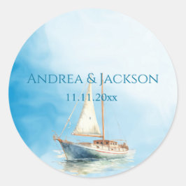 Waterverf Sailboot Ronde Sticker