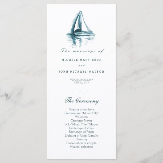 Waterverf Sailing Boat Wedding Program Rack Kaarte Programmakaart (Voorkant)