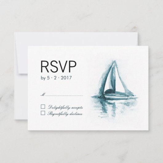 Waterverf Sailing Boat Wedding RSVP Response Kaart (Voorkant)