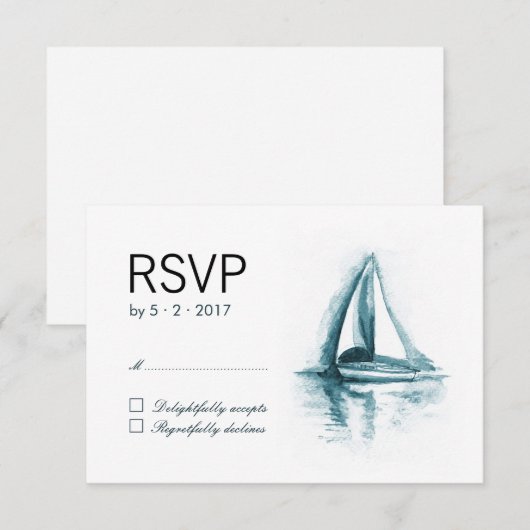 Waterverf Sailing Boat Wedding RSVP Response Kaart (Voorkant / Achterkant)