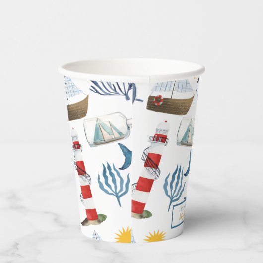 Waterverf Sailor Whale Zee Baby shower Papieren Bekers (Rechts)