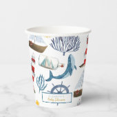 Waterverf Sailor Whale Zee Baby shower Papieren Bekers (Voorkant)