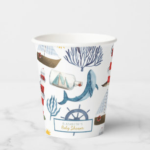 Waterverf Sailor Whale Zee Baby shower Papieren Bekers
