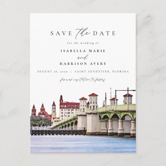 Waterverf Saint Augustine Florida Skyline Beach Briefkaart (Voorkant)