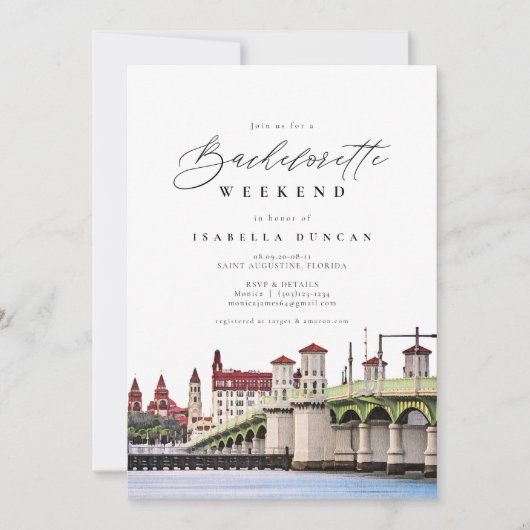 Waterverf Saint Augustine Florida Skyline Beach Kaart (Voorkant)