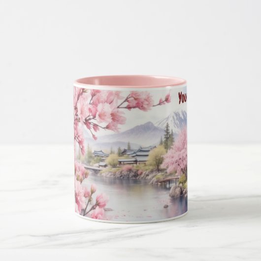 Waterverf Sakura Cherry Blossom en Mountain Uitzic Mok (Midden)