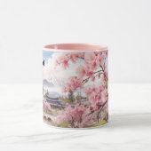 Waterverf Sakura Cherry Blossom en Mountain Uitzic Mok (Midden)