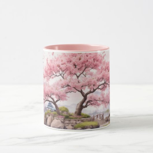 Waterverf Sakura Cherry Blossom Tree Uitzicht Mok (Midden)