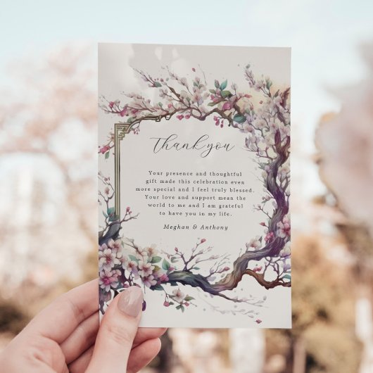 Waterverf Sakura Cherry Flower Dank u kaart