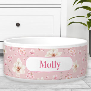 Waterverf Sakura Floral Pattern Name Pet Bowl Voerbakje