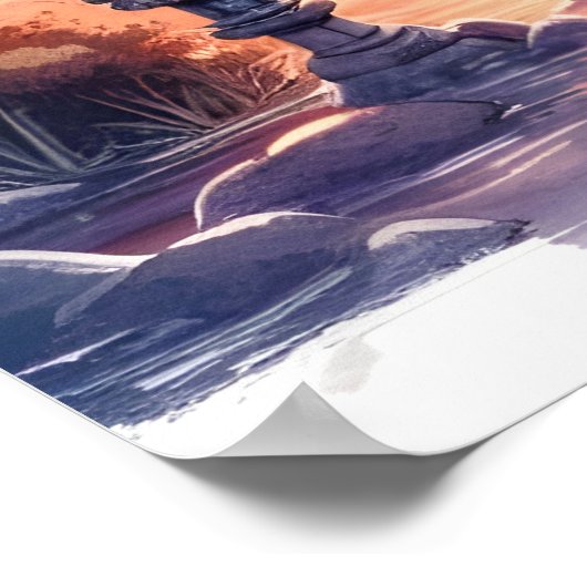 Waterverf Sakura Japanse tempel in zonsondergang Poster (Hoek)