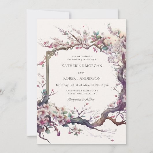 Waterverf Sakura Kersenbloem bruiloft uitnodiging (Voorkant)