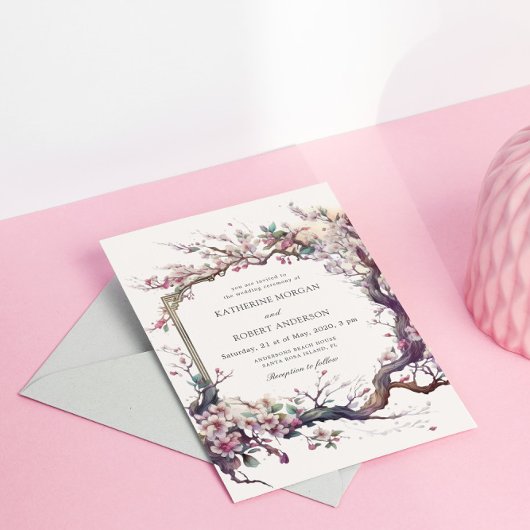 Waterverf Sakura Kersenbloem bruiloft uitnodiging