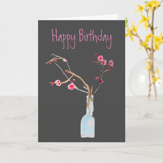 Waterverf sakura roze kers blossom kaart (Gele Bloem)