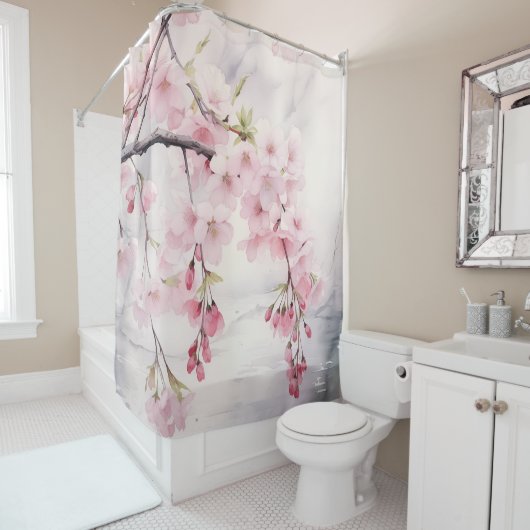 Waterverf Sakura Serenity Douchegordijn (In situ)