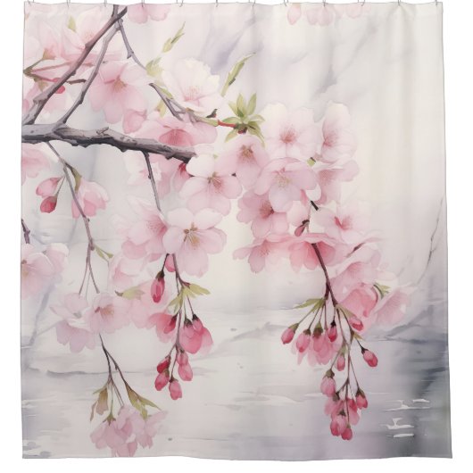 Waterverf Sakura Serenity Douchegordijn (Voorkant)