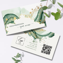 Waterverf Salie groene Qr Code Visitekaartje