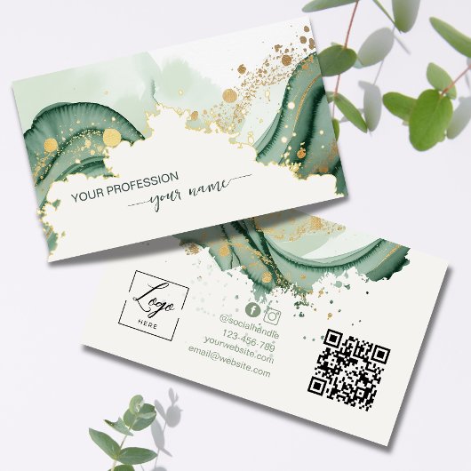 Waterverf Salie groene Qr Code  Visitekaartje
