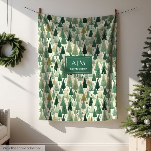 Waterverf salie pastel groene kerstbomen fleece deken