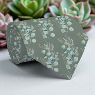 Waterverf Saliegroen Eucalyptus Groene Patroon Stropdas