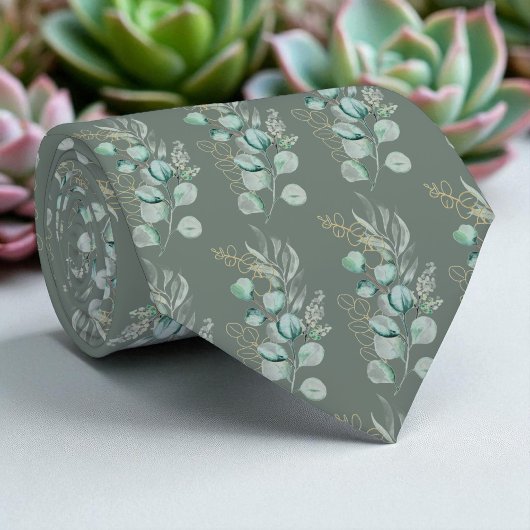 Waterverf Saliegroen Eucalyptus Groene Patroon  Stropdas
