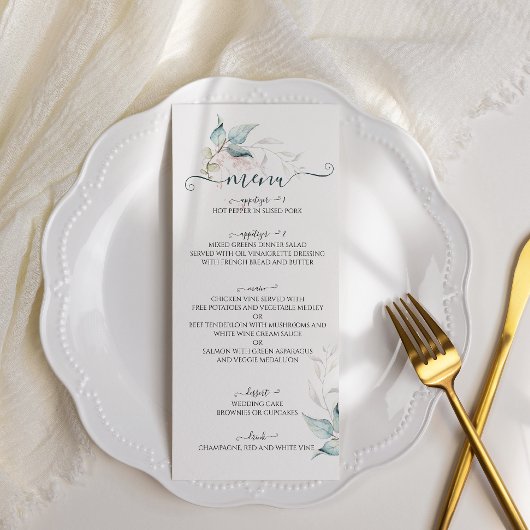 Waterverf saliegroen eucalyptus met roos menu