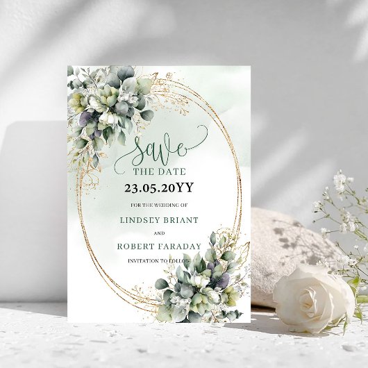 Waterverf Saliegroen Loof Save The Date