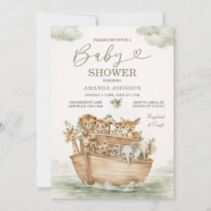 Waterverf Saliegroene Cute Noachs Ark Baby Shower Kaart