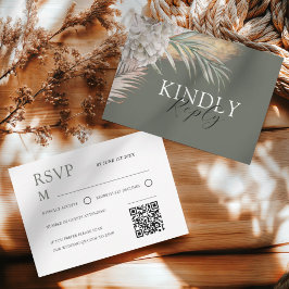 Waterverf Saliegroene Palmen & Bloemige Trouw RSVP Kaartje