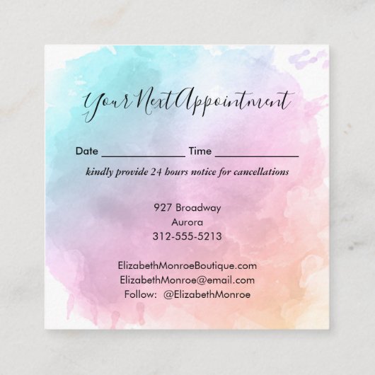 Waterverf Salon Afsprakenkaartje (Achterkant)