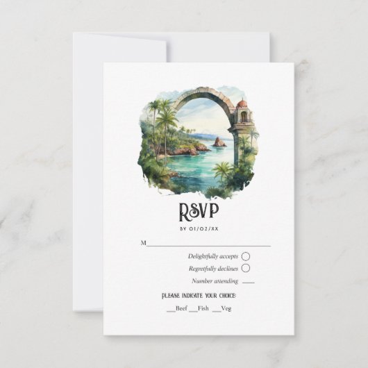 Waterverf Samaná Peninsula Bestemming Bruiloft RSVP Kaartje (Voorkant)