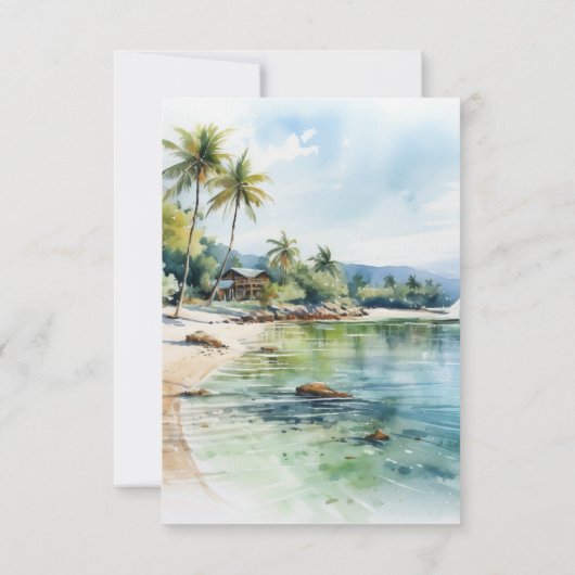 Waterverf Samaná Peninsula Bestemming Bruiloft RSVP Kaartje (Achterkant)