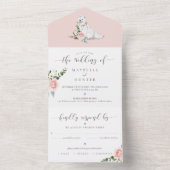 Waterverf Samoyed Dog & Floral Pink Rose Flowers All In One Uitnodiging (Binnen)