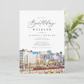 Waterverf San Diego California Skyline Birthday Kaart (Staand voorkant)