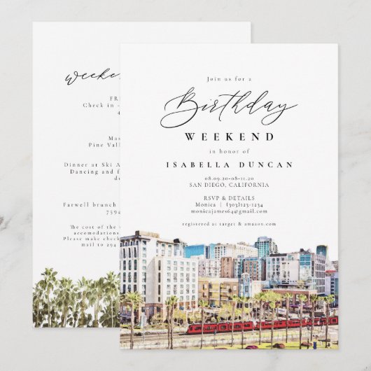 Waterverf San Diego California Skyline Birthday Kaart (Voorkant / Achterkant)