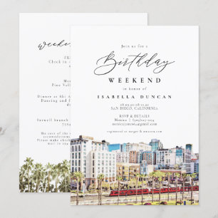 Waterverf San Diego California Skyline Birthday Kaart