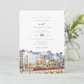 Waterverf San Diego California Skyline Wedding Kaart (Staand voorkant)